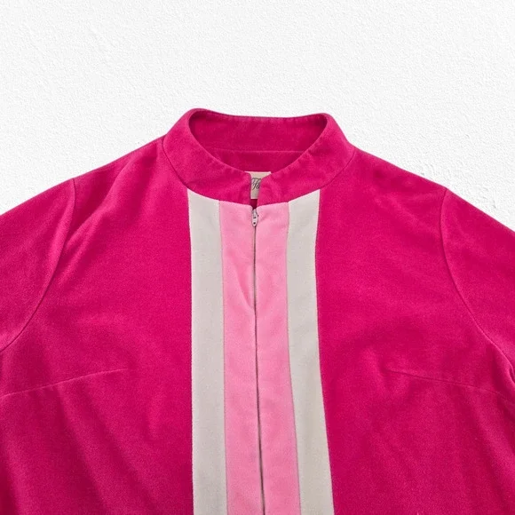 Vintage 60s Vanity Fair Pink Mod Zip Robe Colorblock Housecoat Robe Size XL